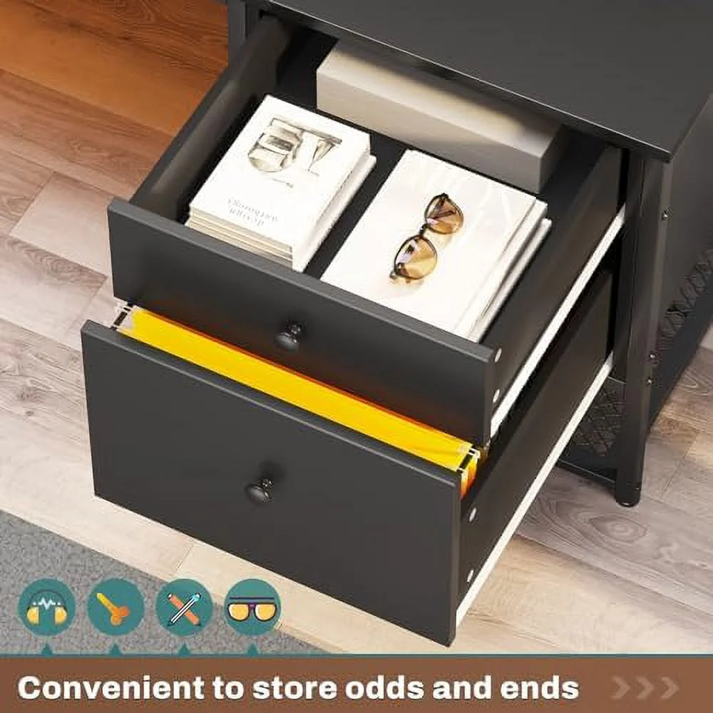 Black L Shaped Corner Computer Desk with Drawers P2695