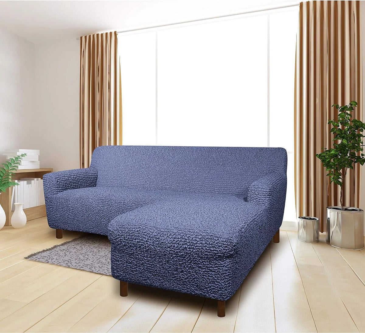 Blue Right-Facing Chaise Sectional Sofa Slipcover Z9018