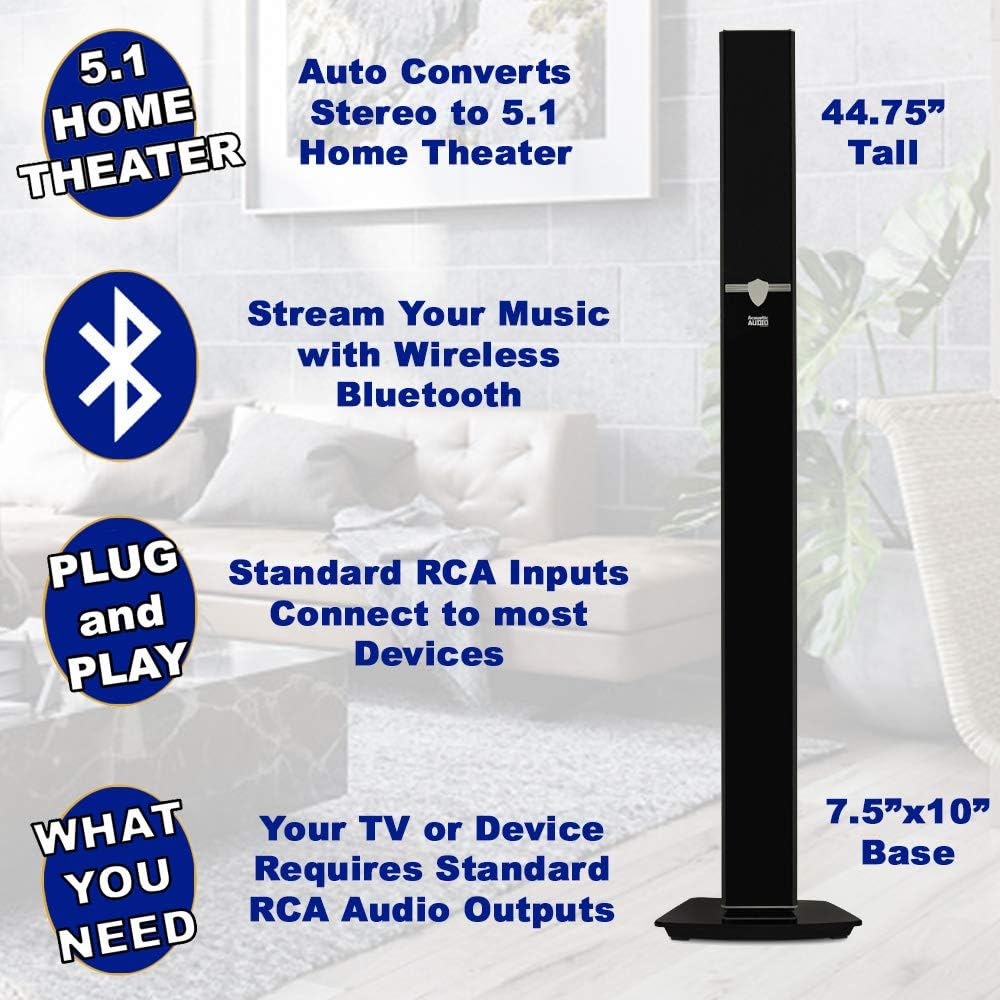 Bluetooth Tower 5.1 Speaker System with Optical Input 2 Mics and 2 Extension Cables D359687