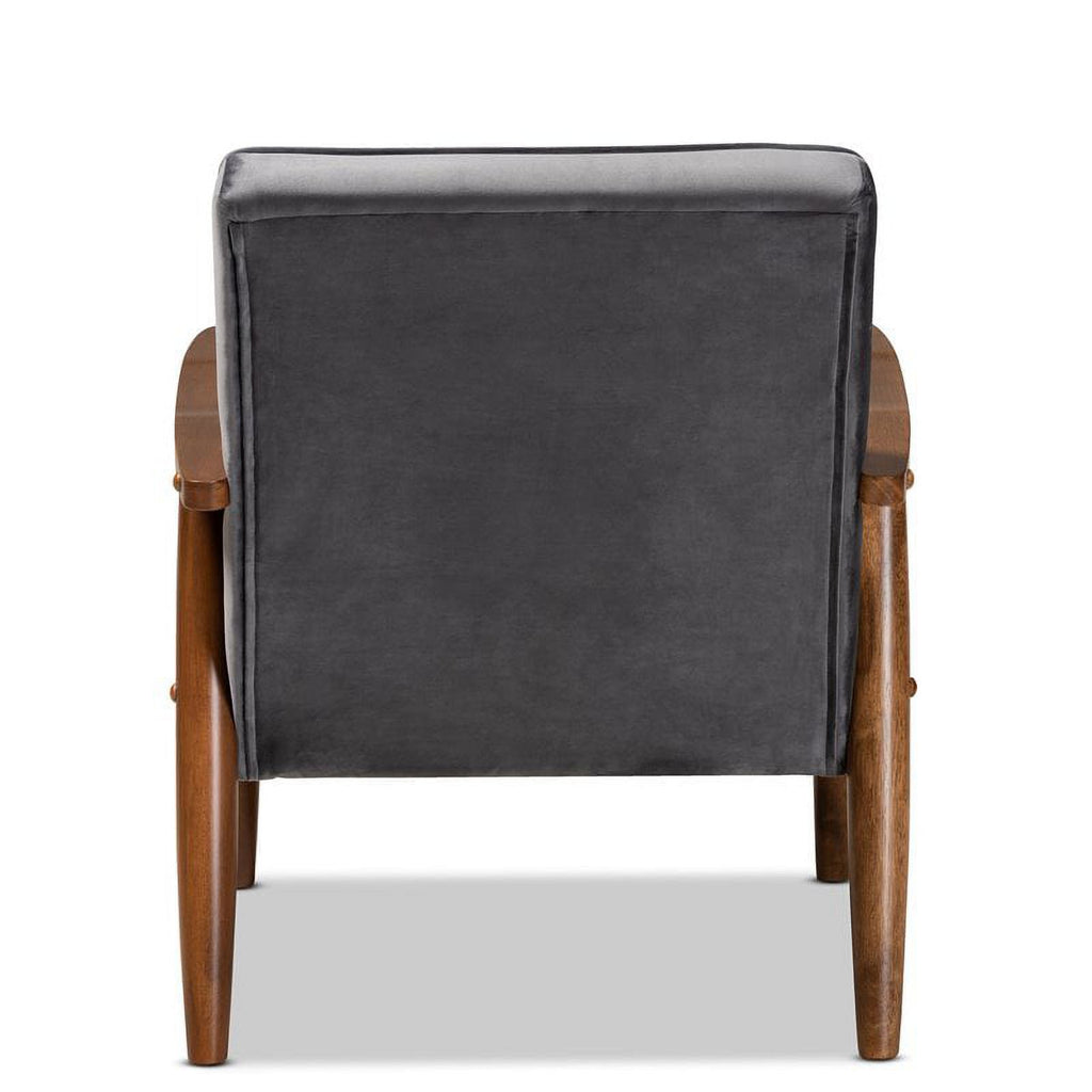 Grey Velvet Upholstered Wood Lounge Chair I56806