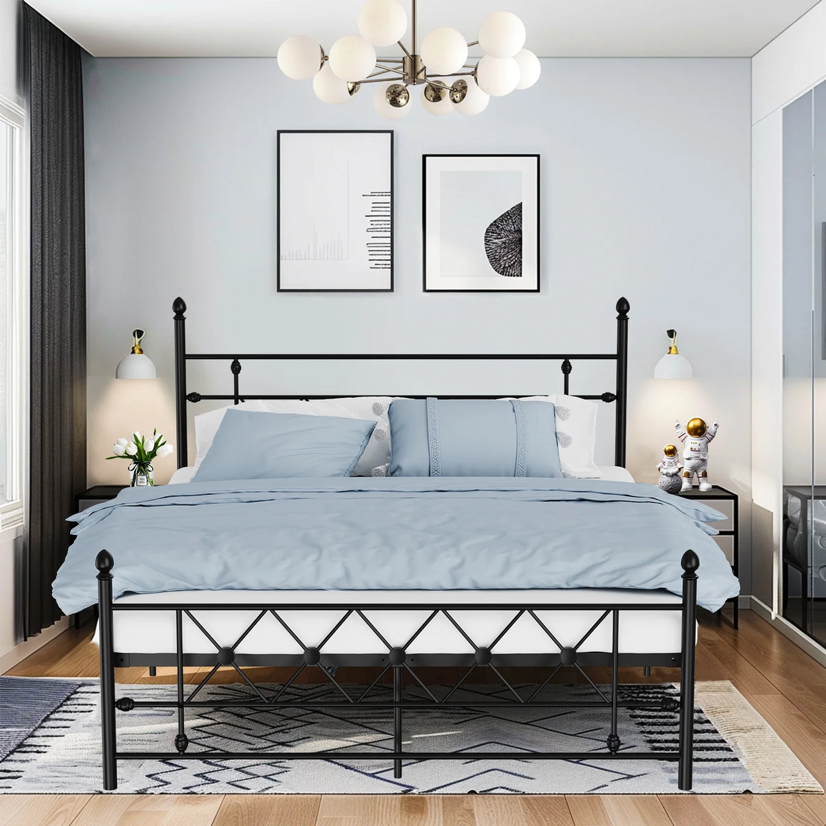 Black Queen Size Metal Platform Bed Frame with Headboard H775