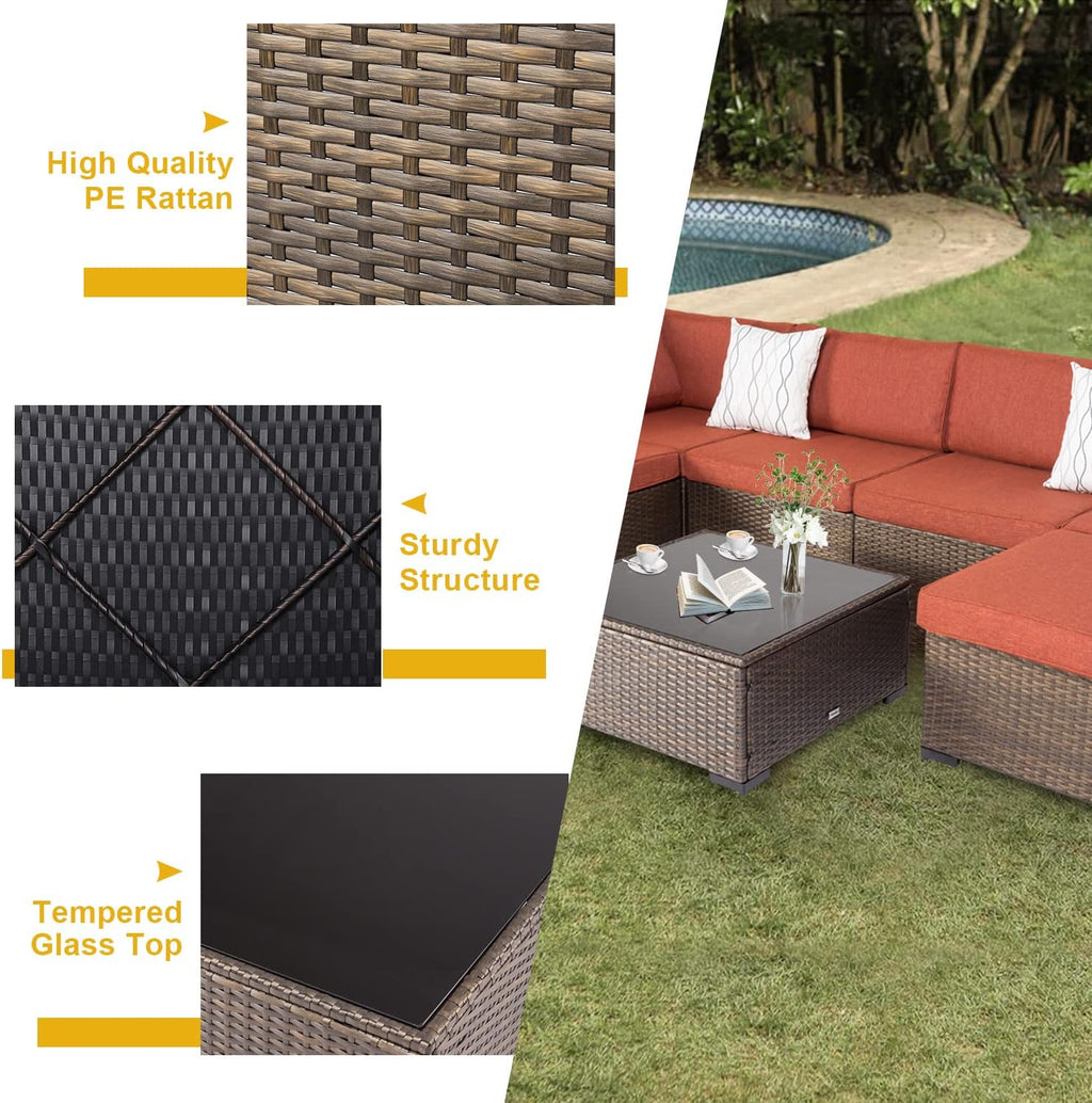 Maple Red Cushions 7Pcs Outdoor Wicker Sectional Sofa F207987
