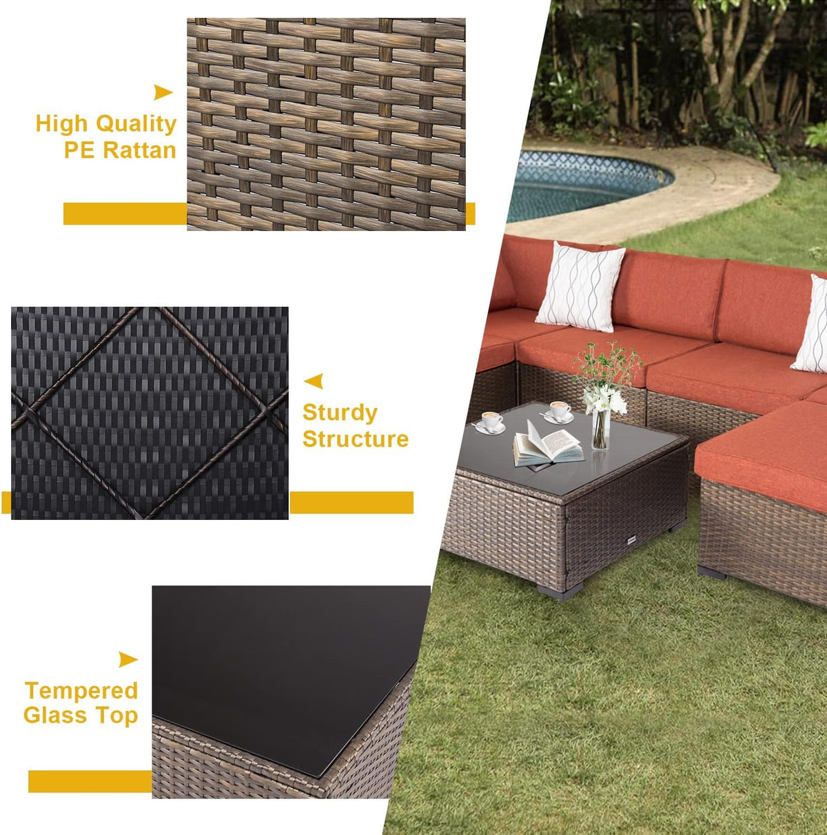 Maple Red Cushions 7Pcs Outdoor Wicker Sectional Sofa F207987
