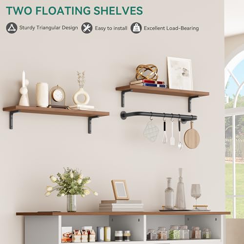 Rustic Brown Buffet Cabinet with Power Outlet and Floating Shelves P635702