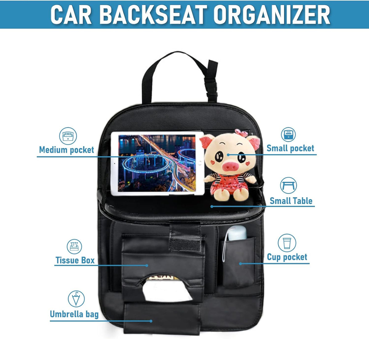 SUV Car Backseat Organizer & Trunk Organizer, 15 Storage Pockets, PU Leather, Pack of 2 Y30610