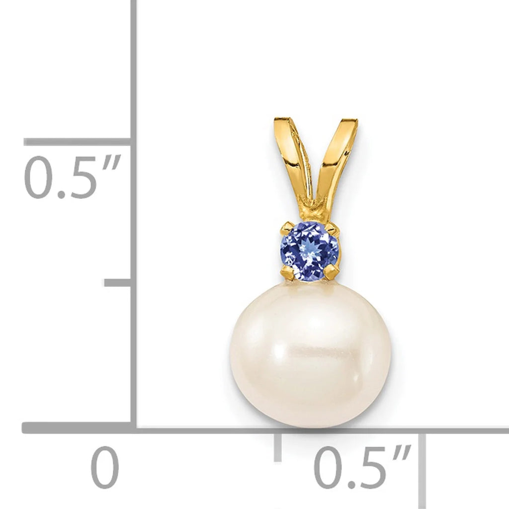 14K Yellow Gold Fresh-Water-Cultured Pearl Tanzanite Pendant Charm with Rope Chain Necklace 16'' K98536