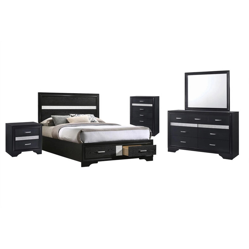 5 Piece Full Platform Storage Wood Bedroom Set Black K991457