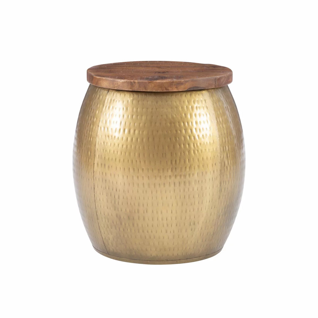 Gold Metal and Wood Storage Side Table T703750