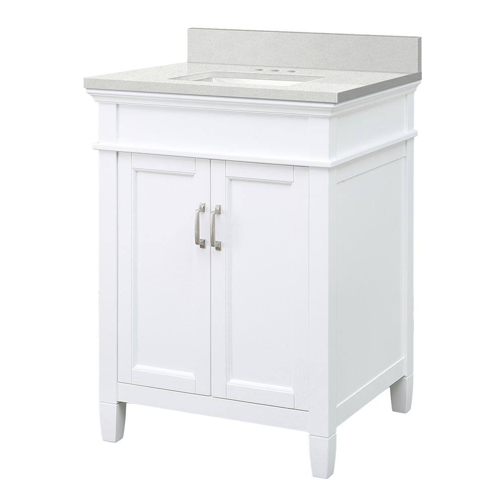 White Engineered Marble Vanity Cabinet with Vanity Top P3685