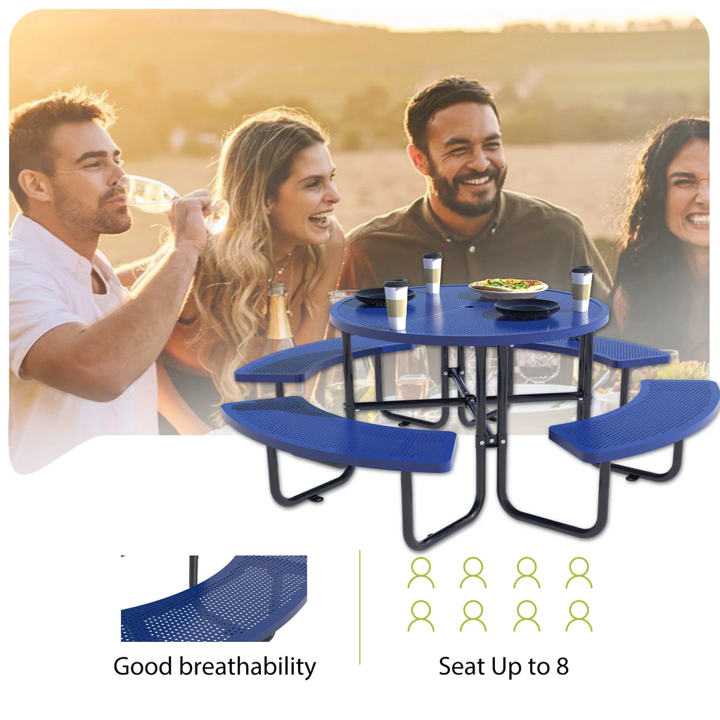 46'' Steel Round Picnic Table with Umbrella Hole E163272