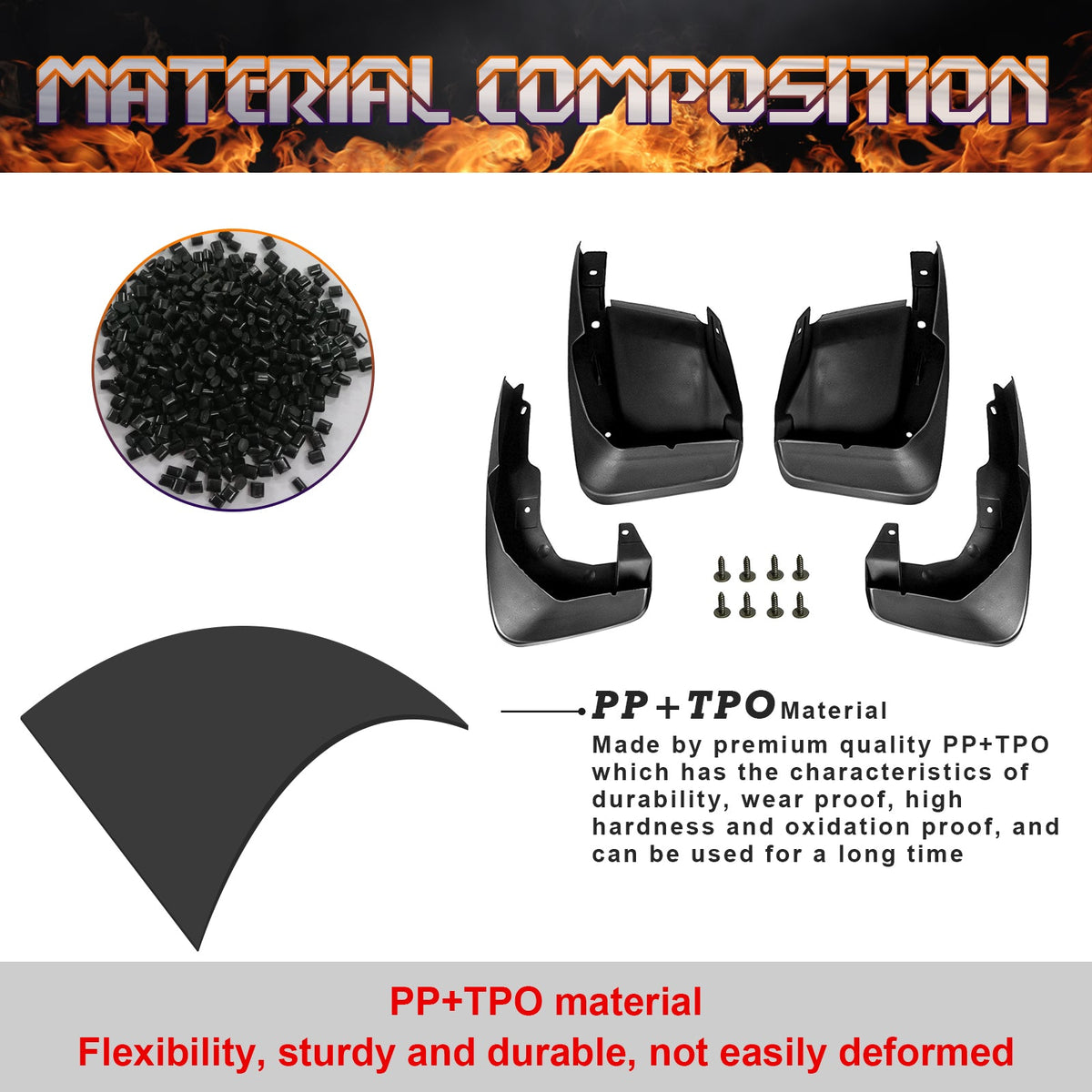 4PCS Front & Rear Mud Flap Splash Guards Fender Flare Mudguard Full Set with Hardware Accessories W64308