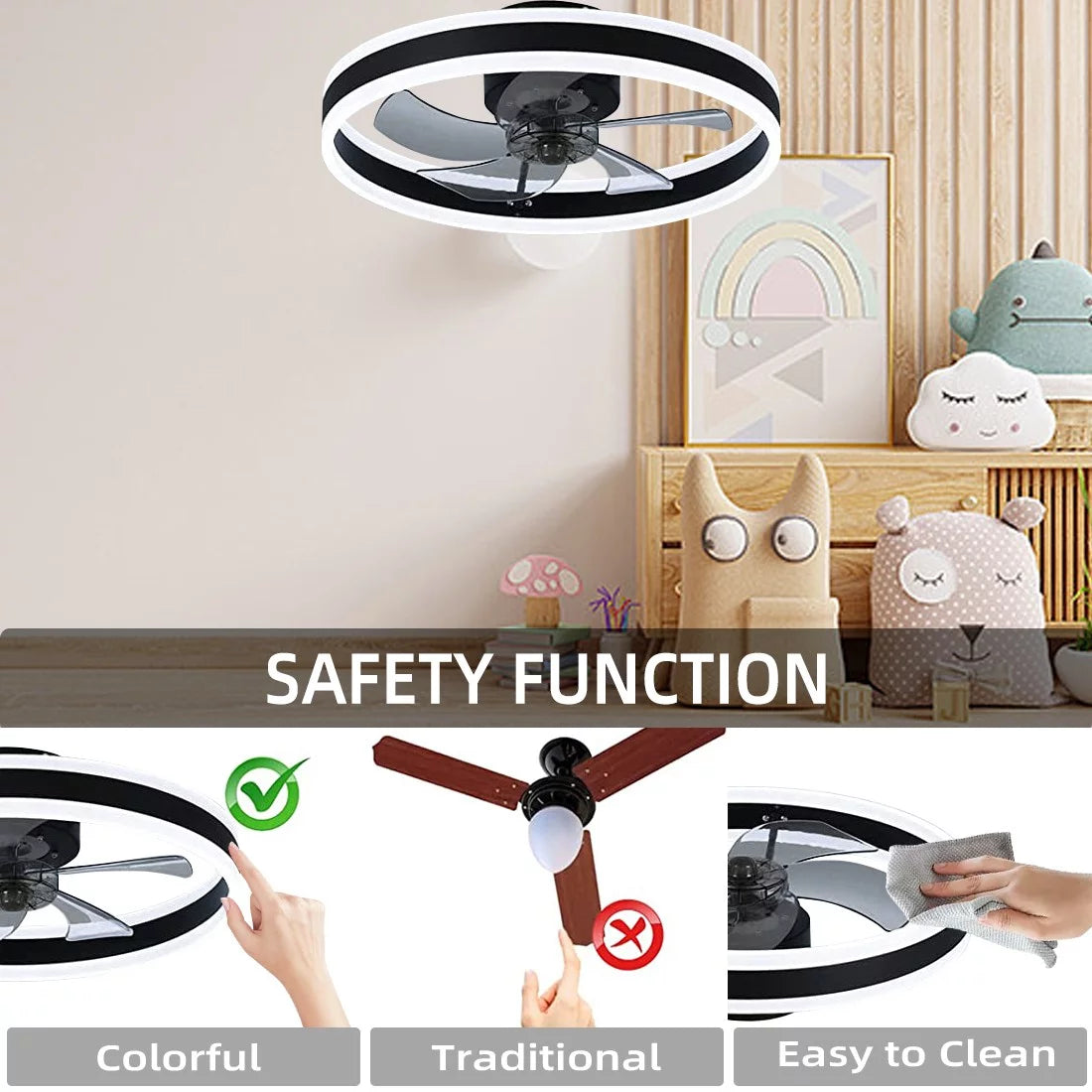 Black Low Profile Ceiling Fan with Light V380037
