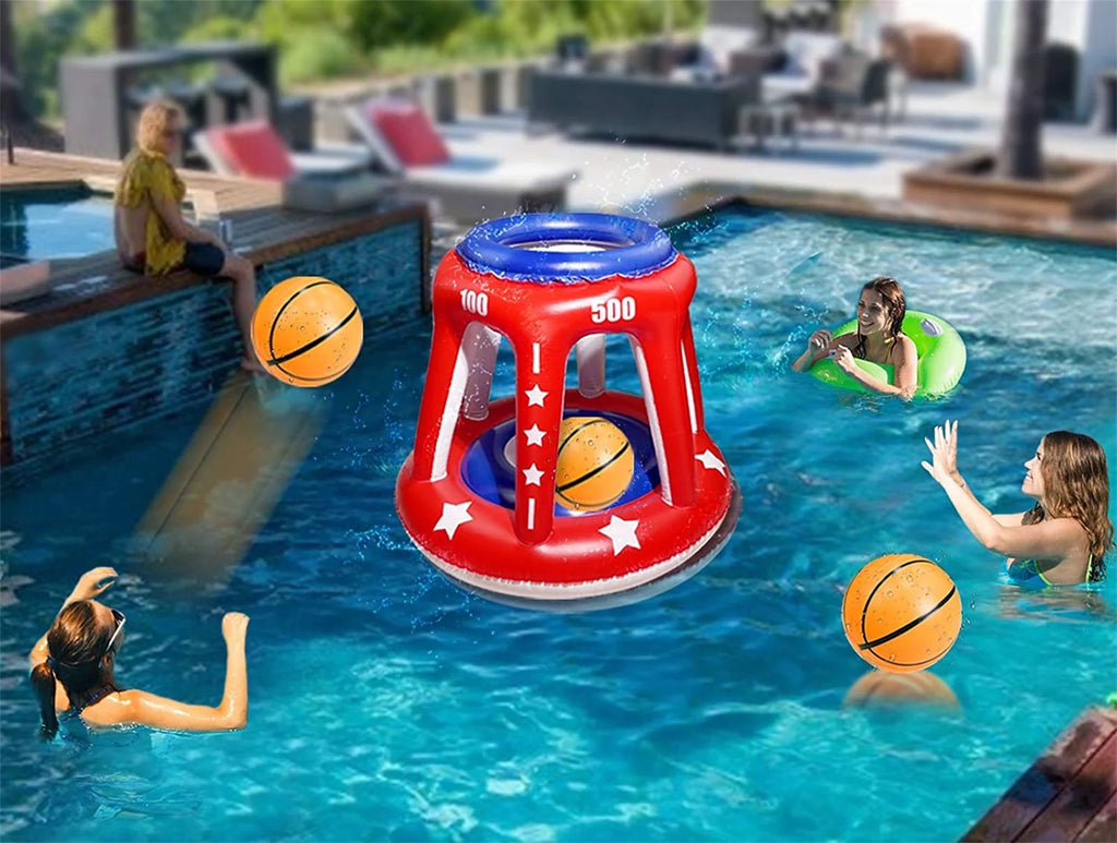 Giant Inflatable Pool Basketball Hoop with 3 Balls 6 Score Hole Q3307