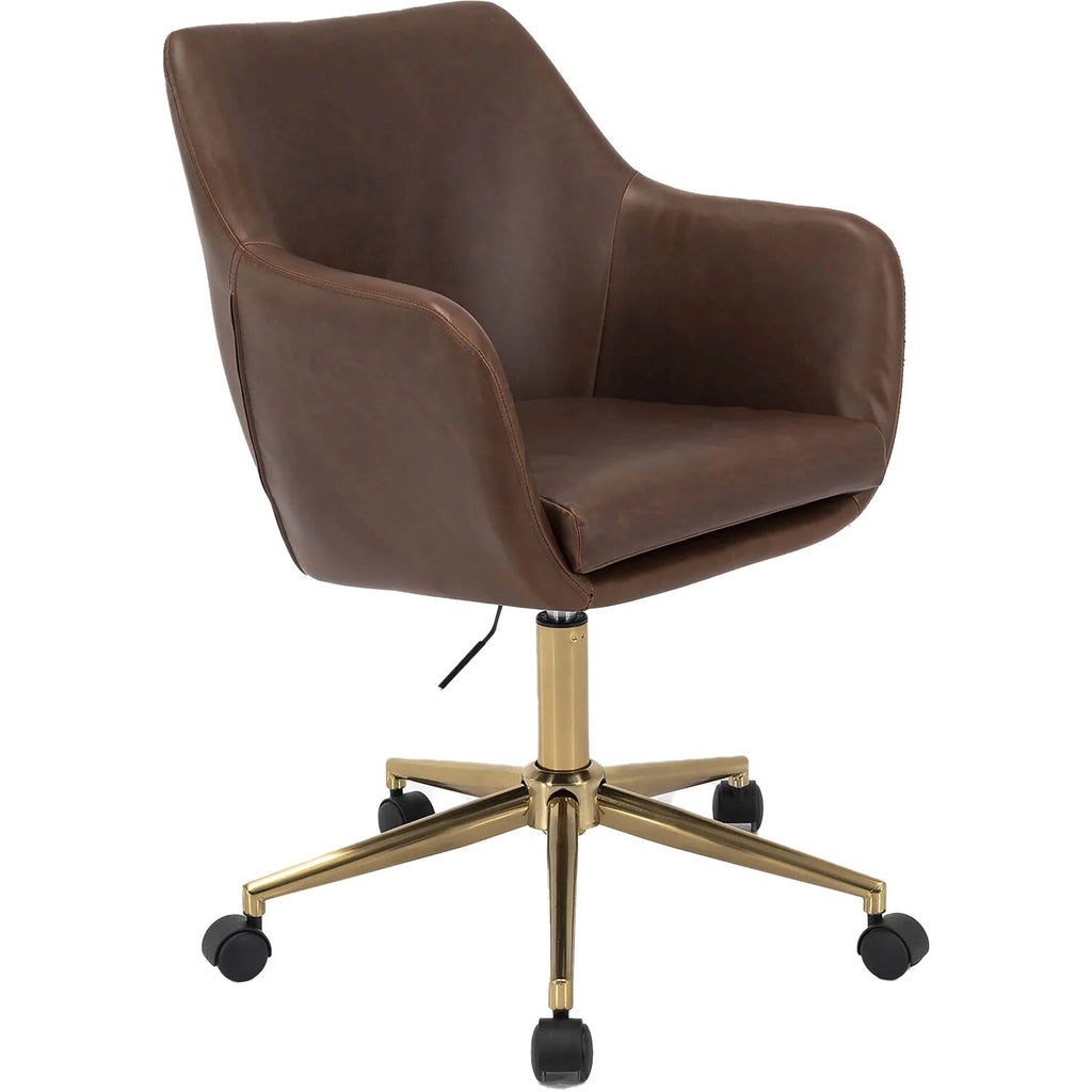Tufted Office Chair in Faux Brown Leather with Wheels N682963