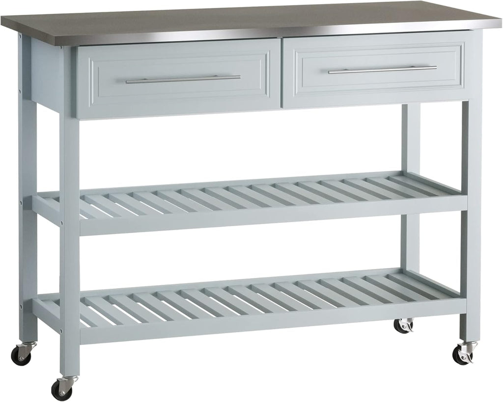 Grey Stainless Steel Top Rolling Utility Cart with Drawers and Shelves X46277