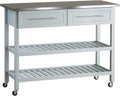 Grey Stainless Steel Top Rolling Utility Cart with Drawers and Shelves X46277