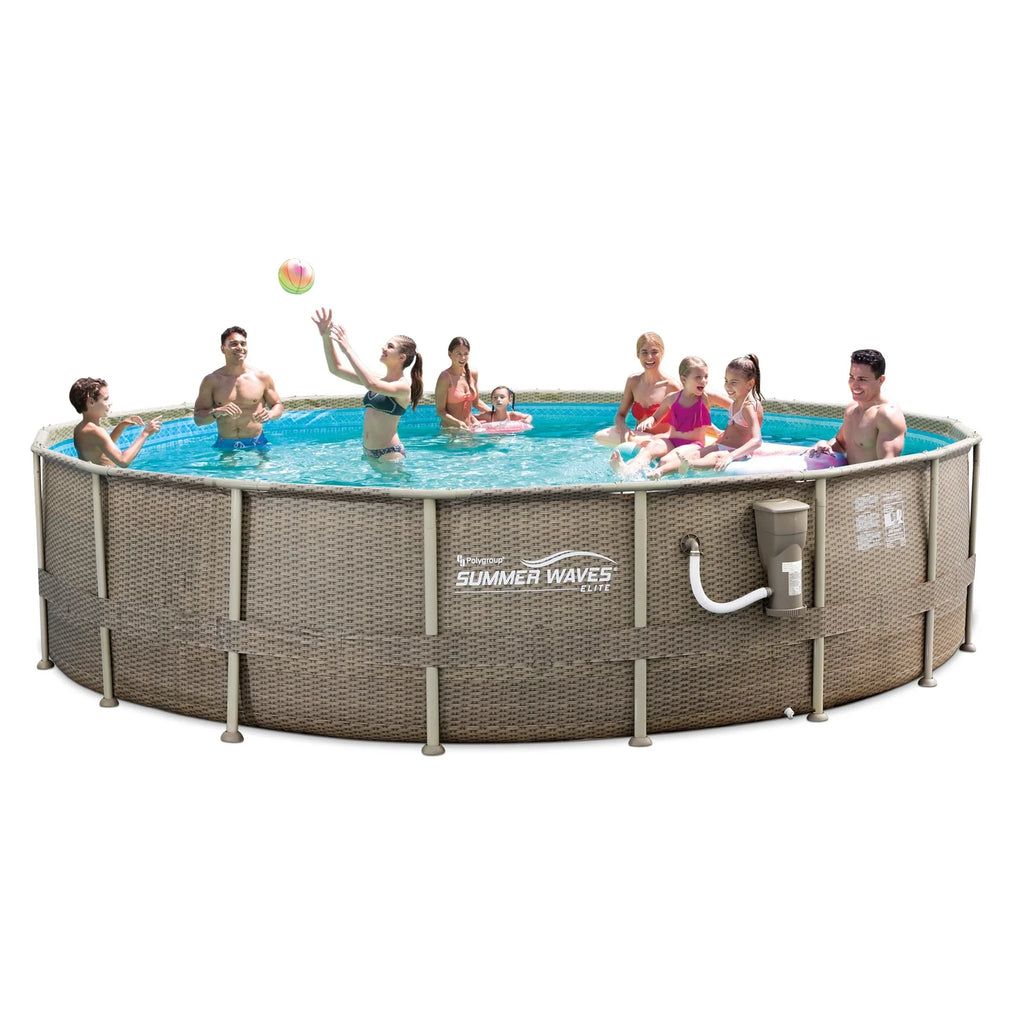 18ft x 48in Elite Frame Swimming Pool with Exterior Wicker Print C31160