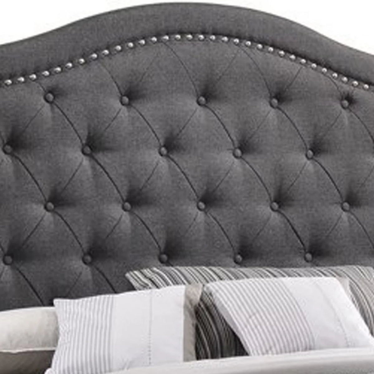 Gray Fabric Upholstered Wood Full Bed with Camelback Headboard X300789