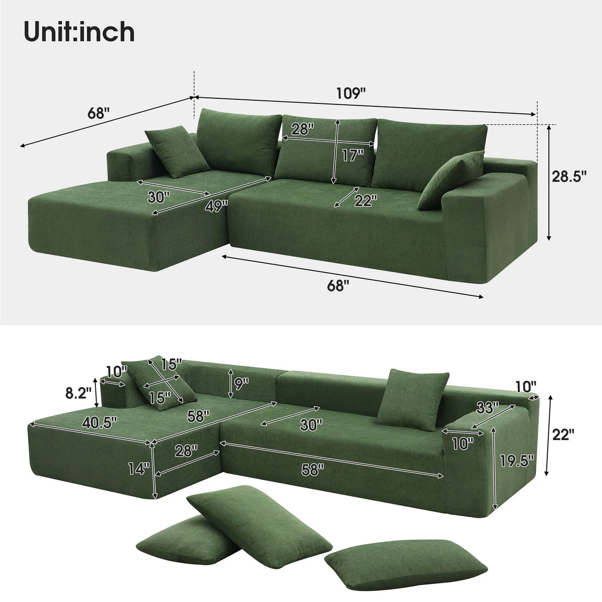 L-Shape 3 Seat Sectional Couch M4060