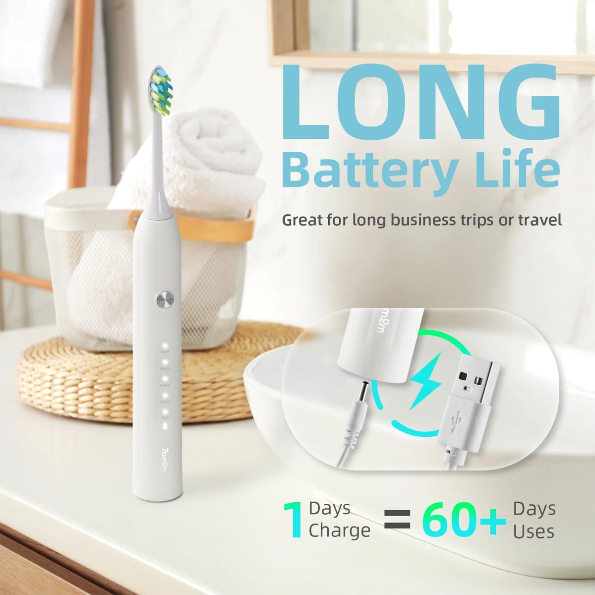 Sonic Electric Toothbrush with 6 Brush Heads, 5 Modes, Black M483531