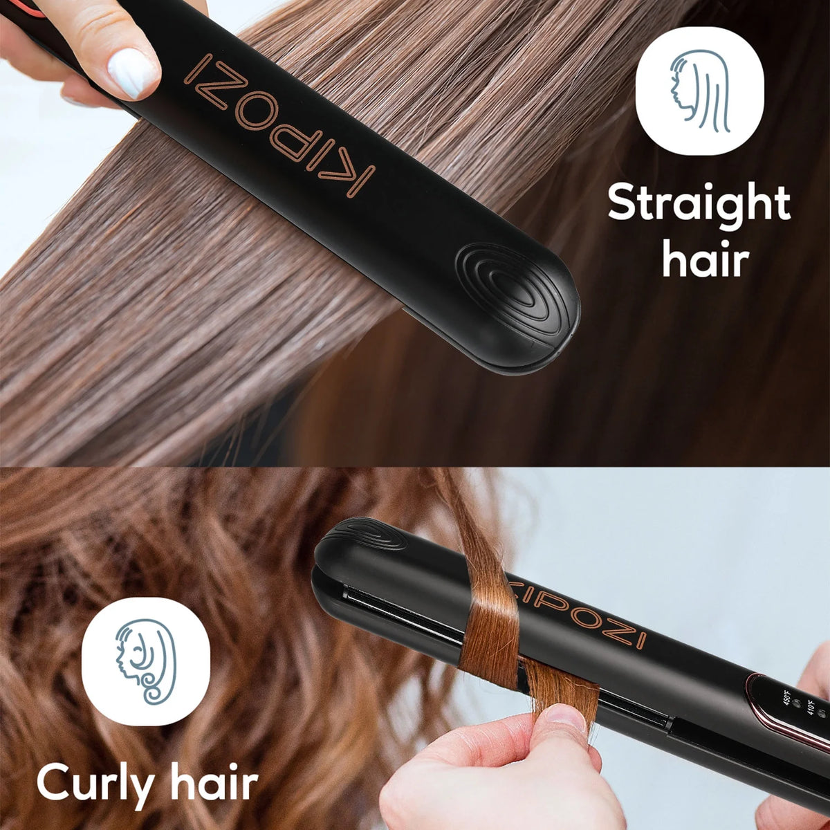 Black 1" Tourmaline Ceramic 2 In 1 Flat Iron Hair Straightener F1350