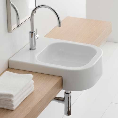 White Ceramic Recessed Bathroom Sink E38491
