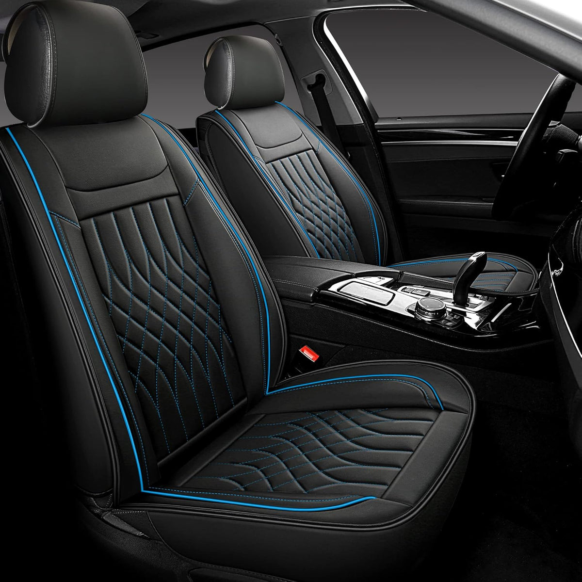 Black Leather Car Seat Covers 2 PCS Front I4961