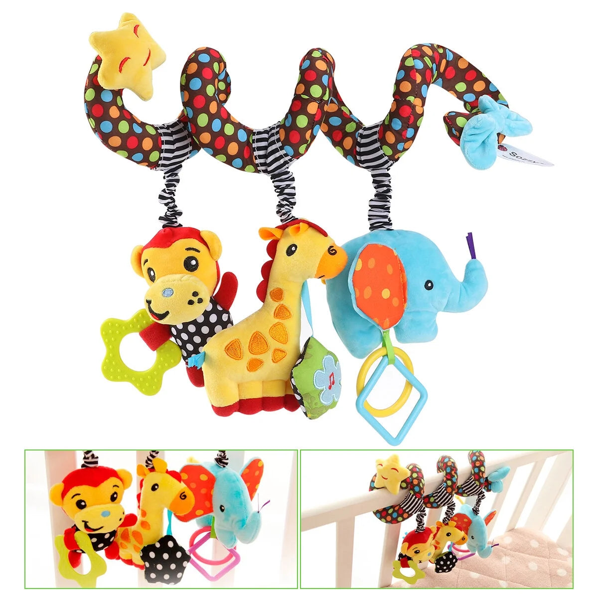Baby Stroller Wrap Around Toys Infant Car Seat Activity Spiral Plush Toy Y789