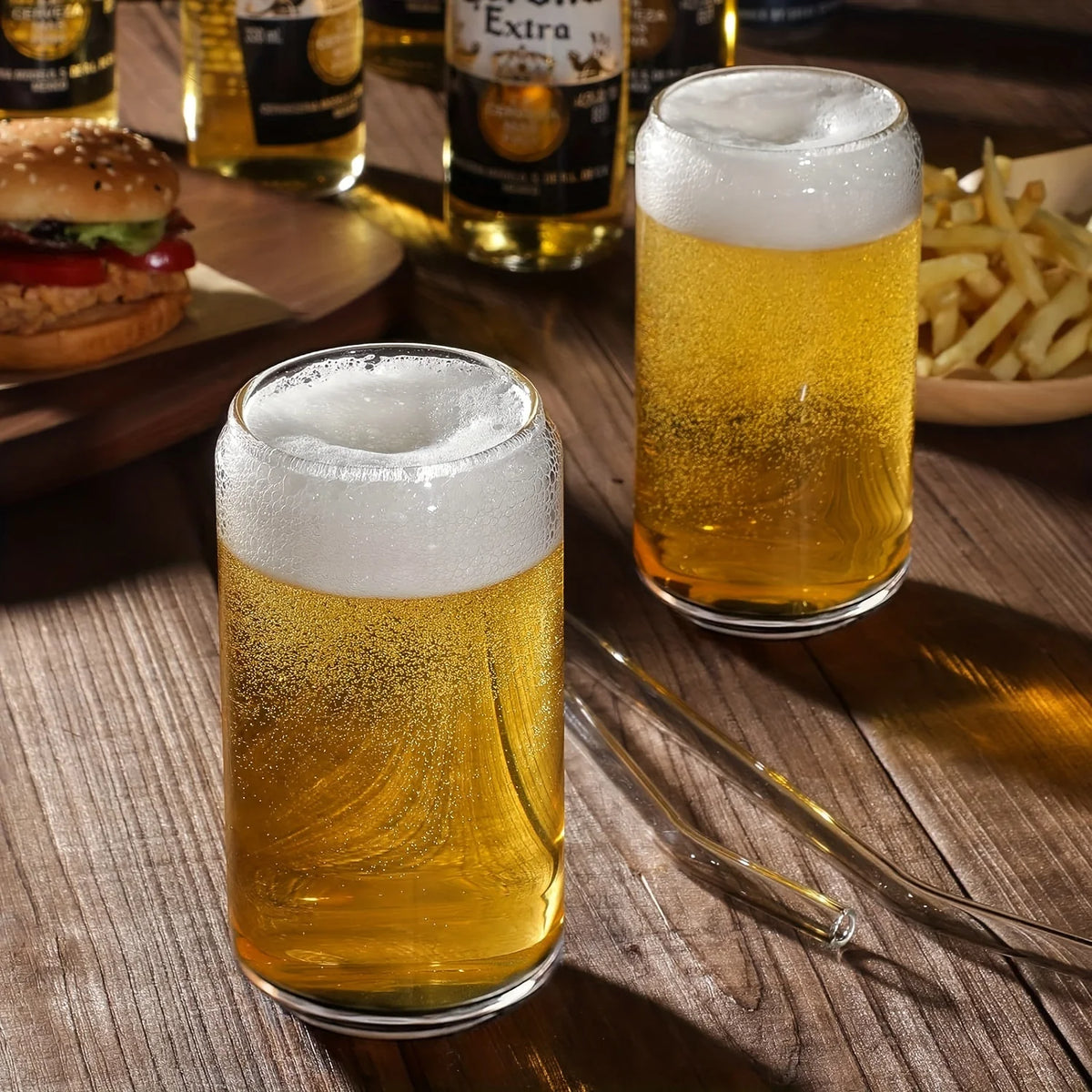 16oz Can Shaped Drinking Glasses with Bamboo Lids and Glass Straws K502