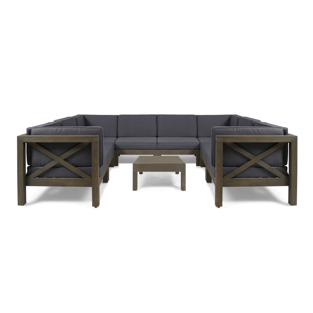 Acacia Wood 8 Seater Sectional Sofa Chat Set with Cushions B983