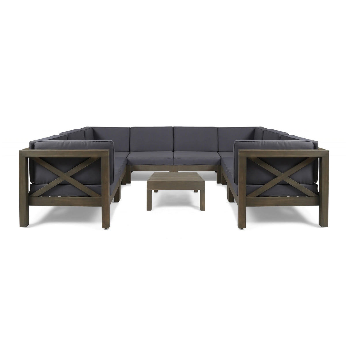 Acacia Wood 8 Seater Sectional Sofa Chat Set with Cushions B983