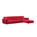 Right Facing Convertible Sectional Sofa Sleeper Bed L Shape Chaise Tufted Velvet Upholstered Red Y9624