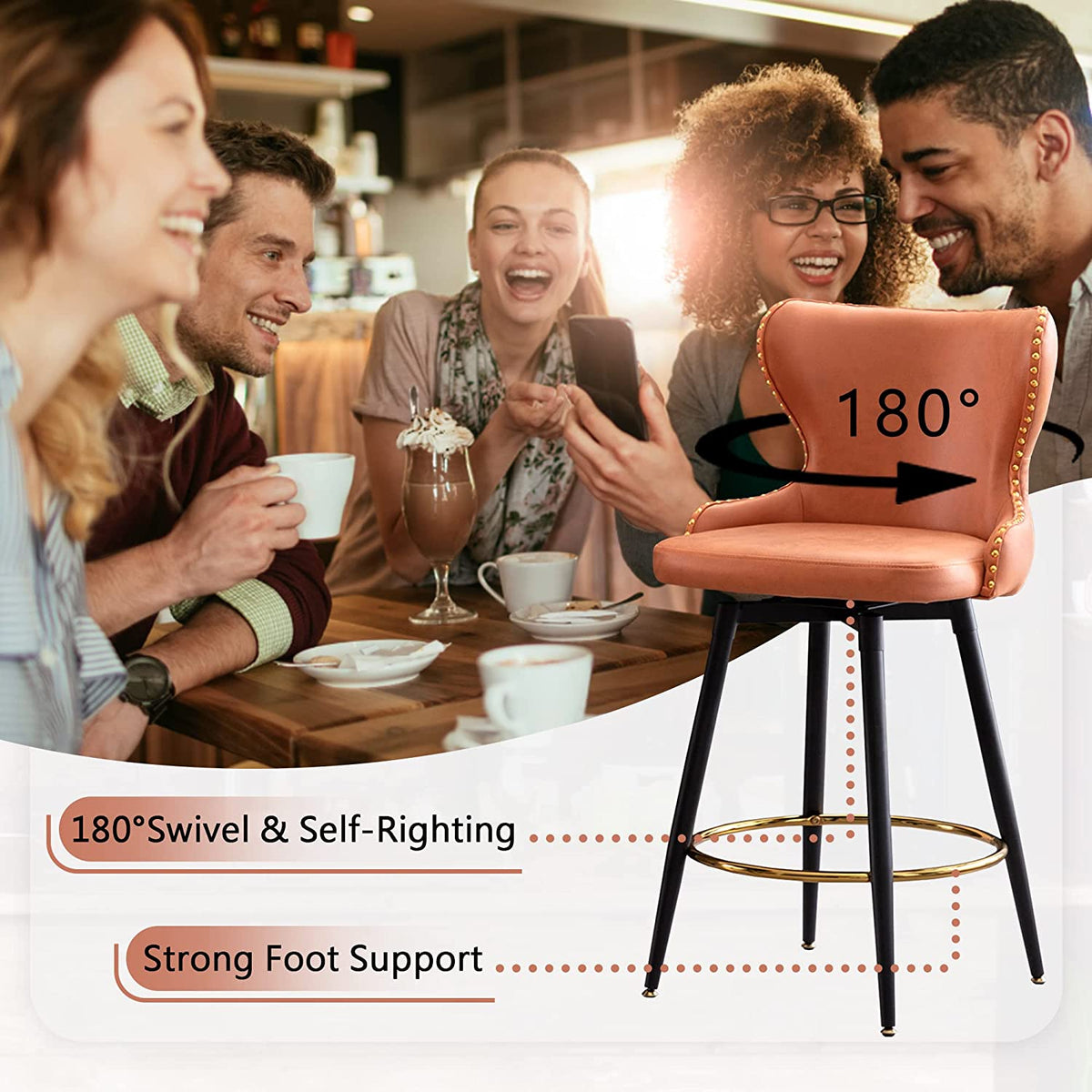 Upholstered Counter Height Fabric Bar Stools Set of 2 with Metal Legs N266