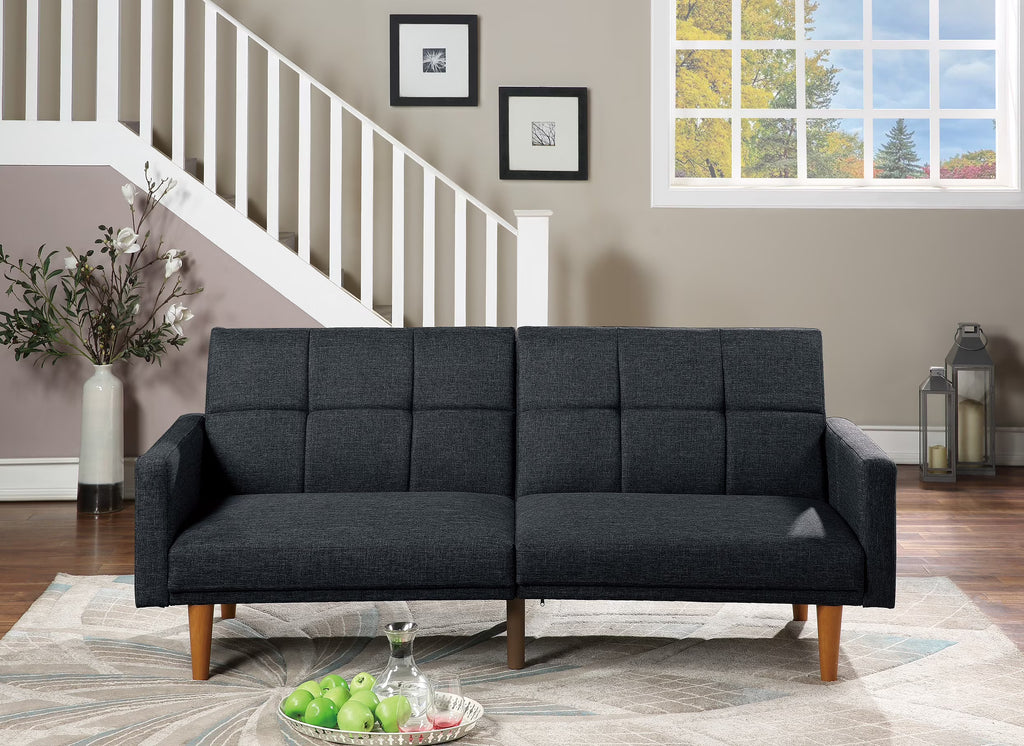 Black Polyfiber Convertible Sofa Couch Bed with Wooden Legs D565