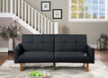 Black Polyfiber Convertible Sofa Couch Bed with Wooden Legs D565