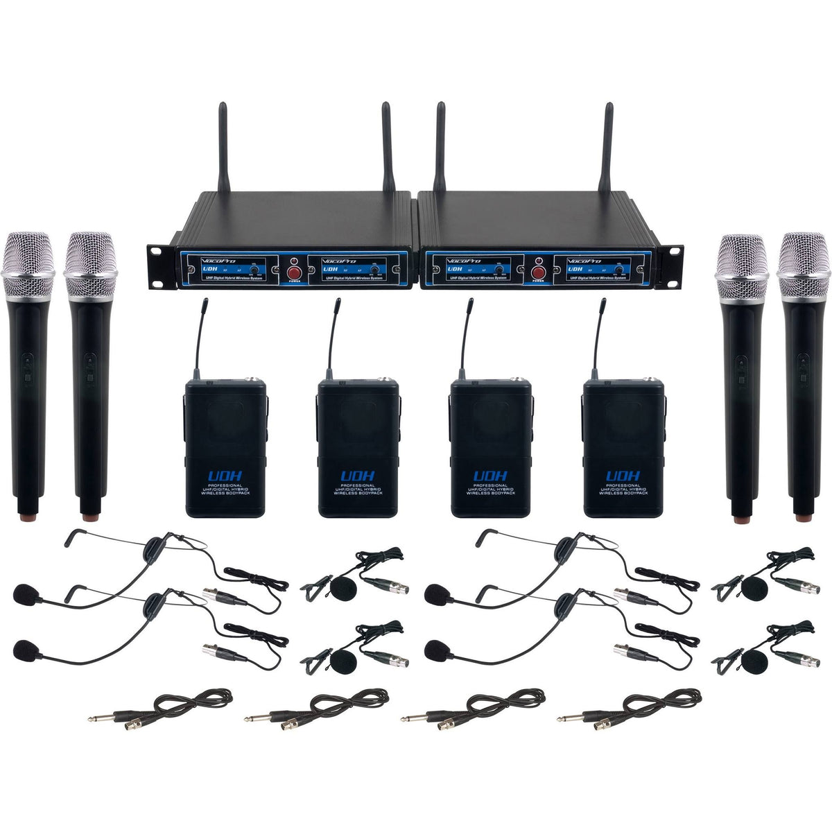 4 Channel Wireless System with Receiver Handheld Mic Body-Pack Transmitter Headset Mic Q8737