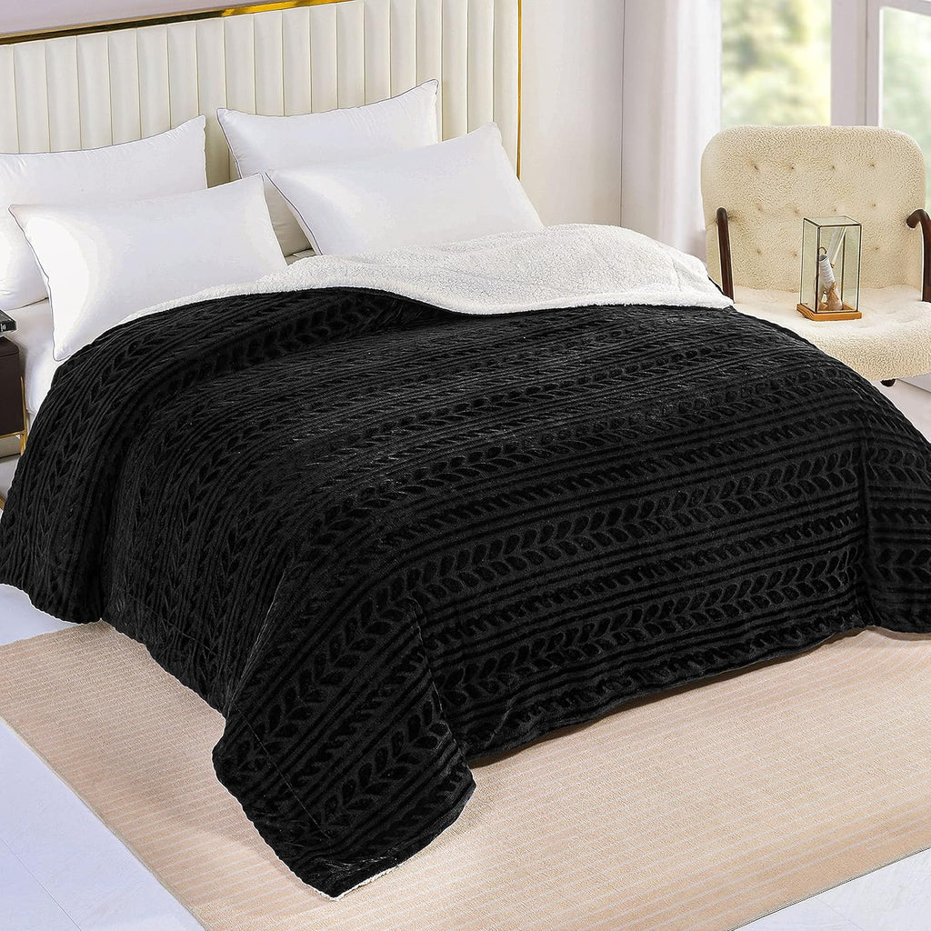 Camel Sherpa Fleece Throw Blanket with Leaves Pattern V581