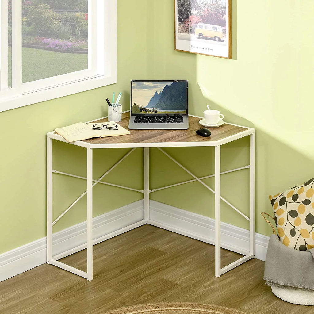 White Corner Computer Desk with Steel Frame T339