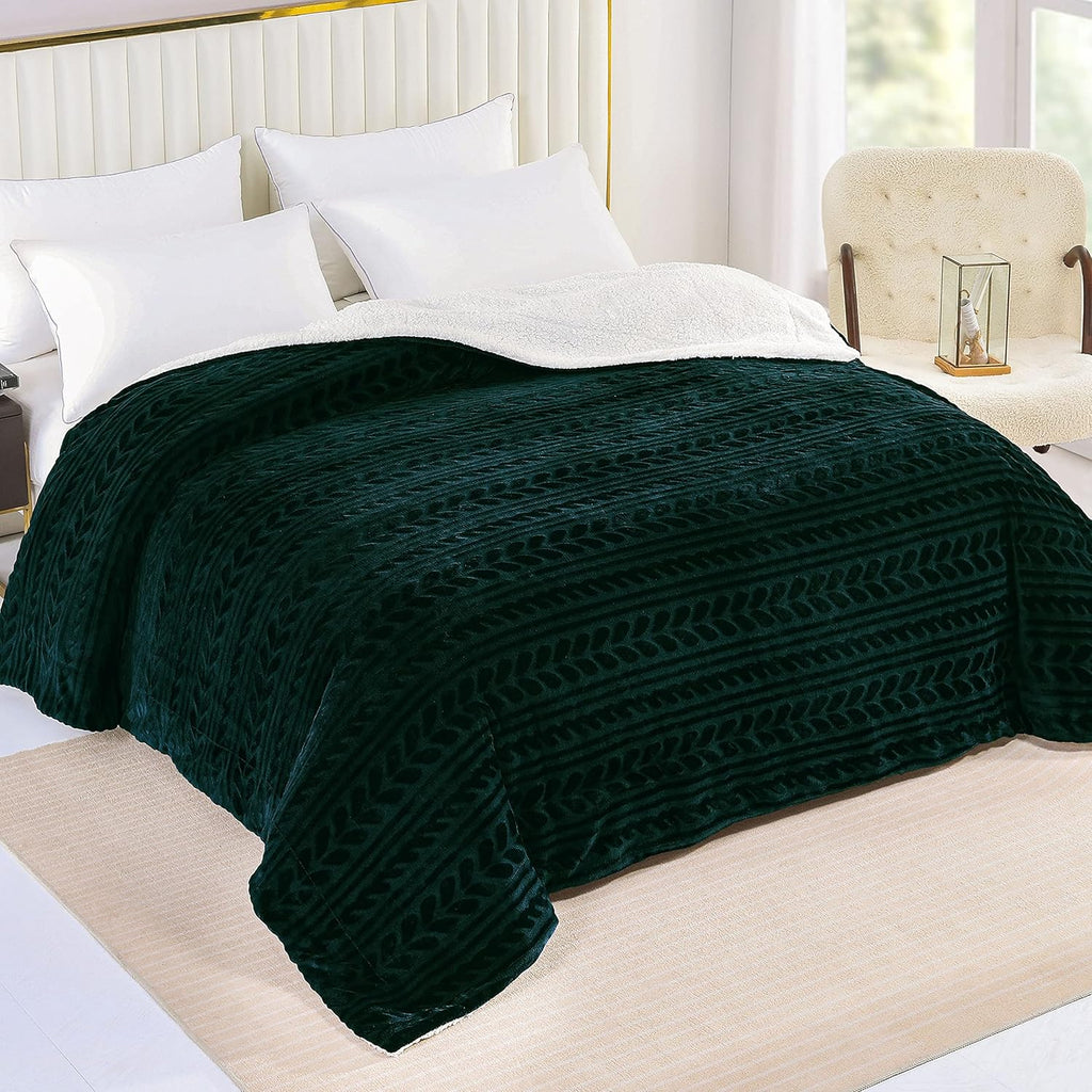 Camel Sherpa Fleece Throw Blanket with Leaves Pattern V581