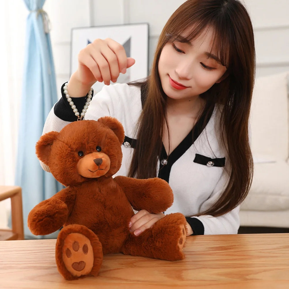 Teddy Bear Plush Toy with Pearl Chain Clasp Y854