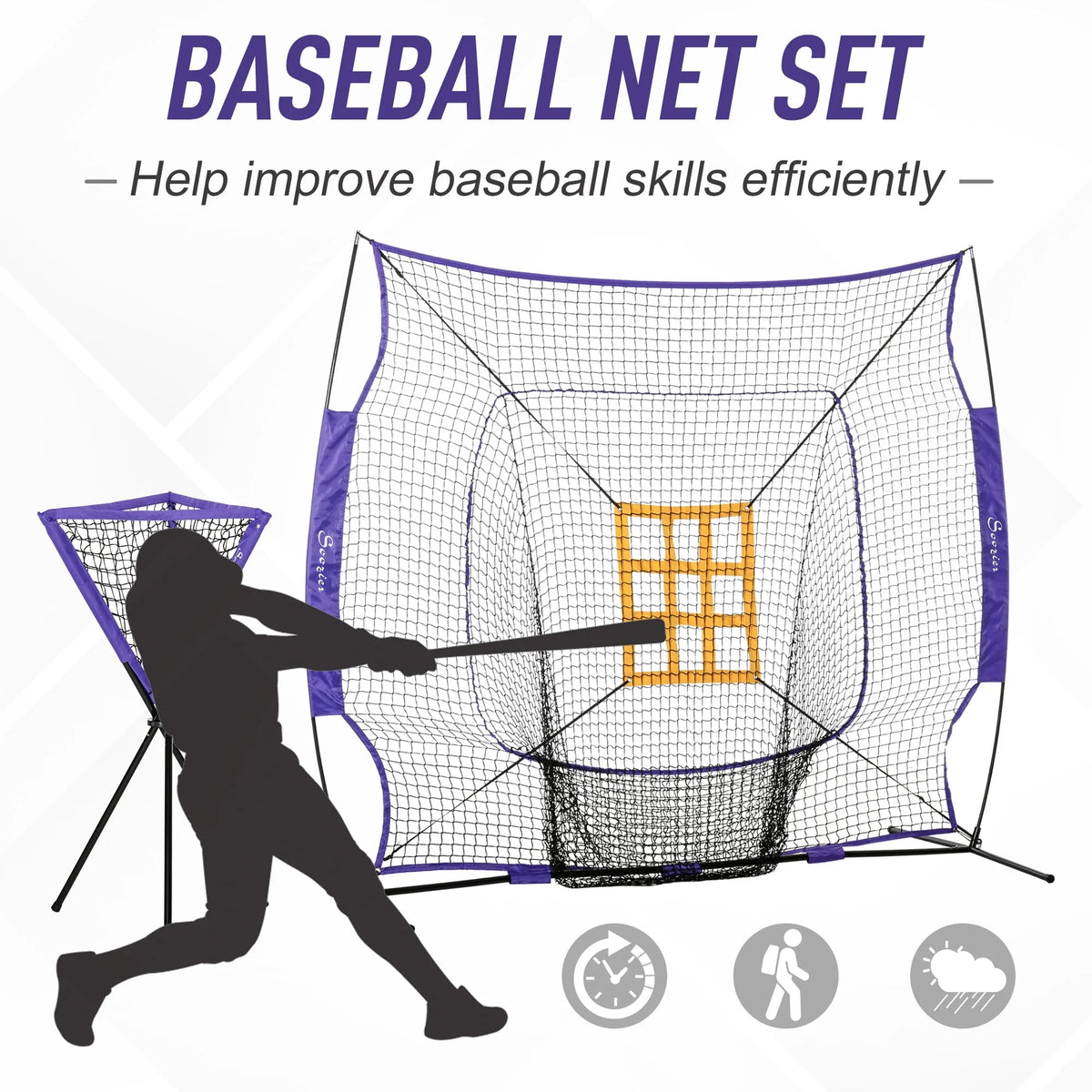 7.5' x 7' Portable Baseball Batting Net Set with Catcher Net H92751