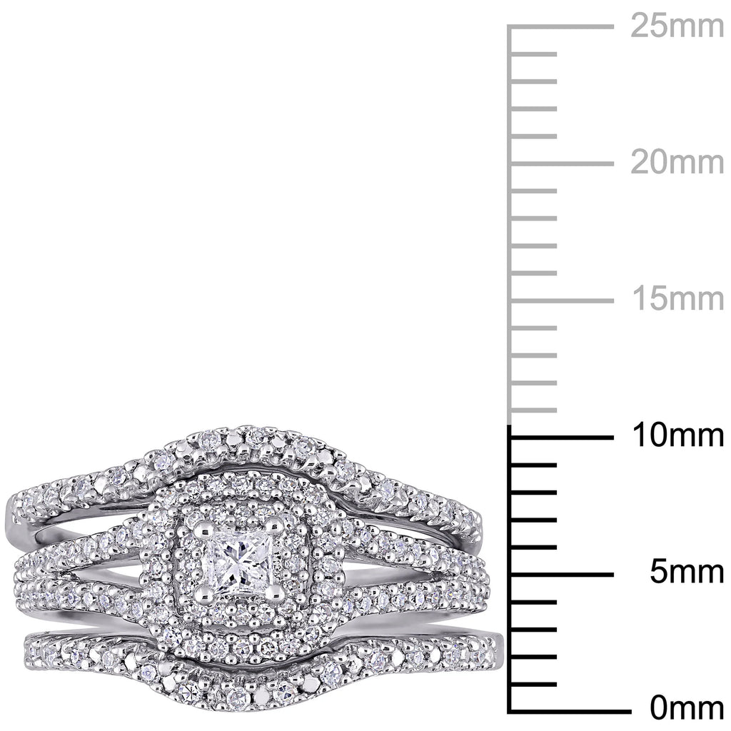 1/2 Carat Diamond Cluster Halo Bridal Set in Sterling Silver T951948