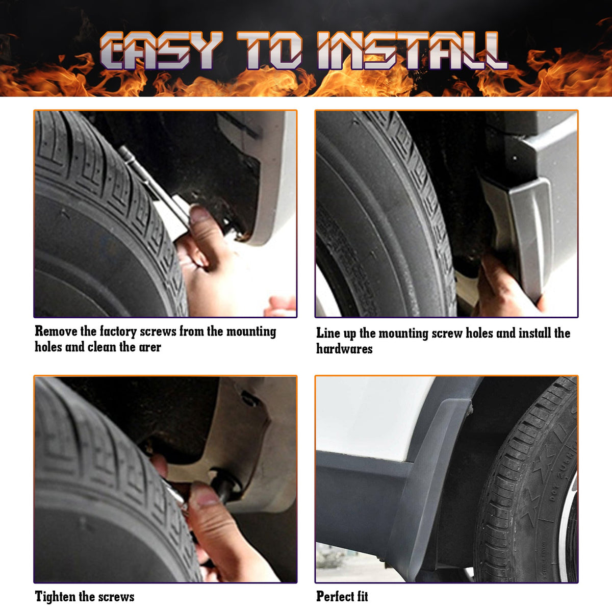 4PCS Front & Rear Mud Flap Splash Guards Fender Flare Mudguard Full Set with Hardware Accessories W64308