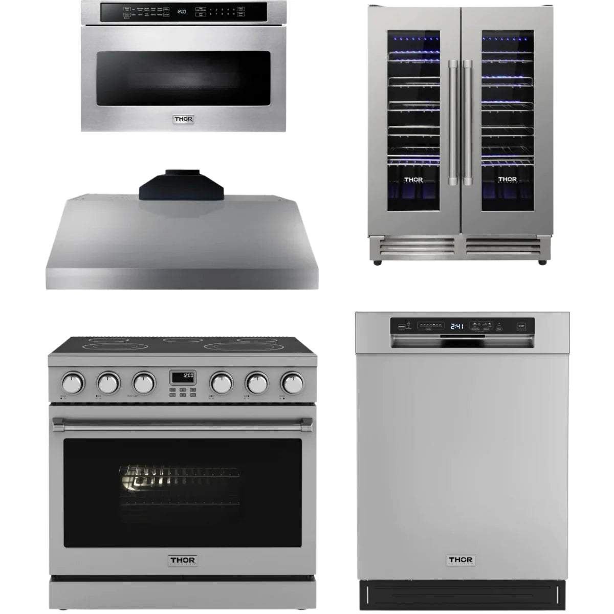 36 Electric Range, Range Hood, Dishwasher, Microwave and Wine Cooler S676