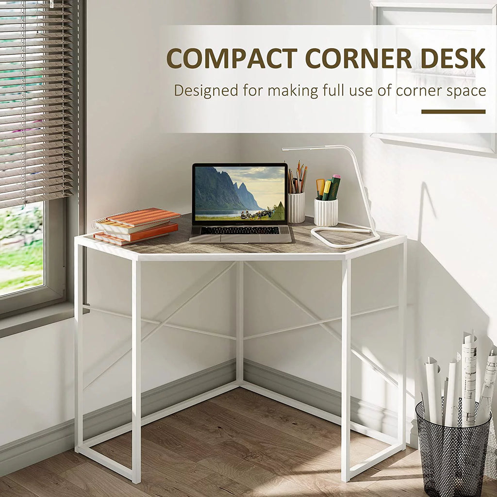 White Corner Computer Desk with Steel Frame T339
