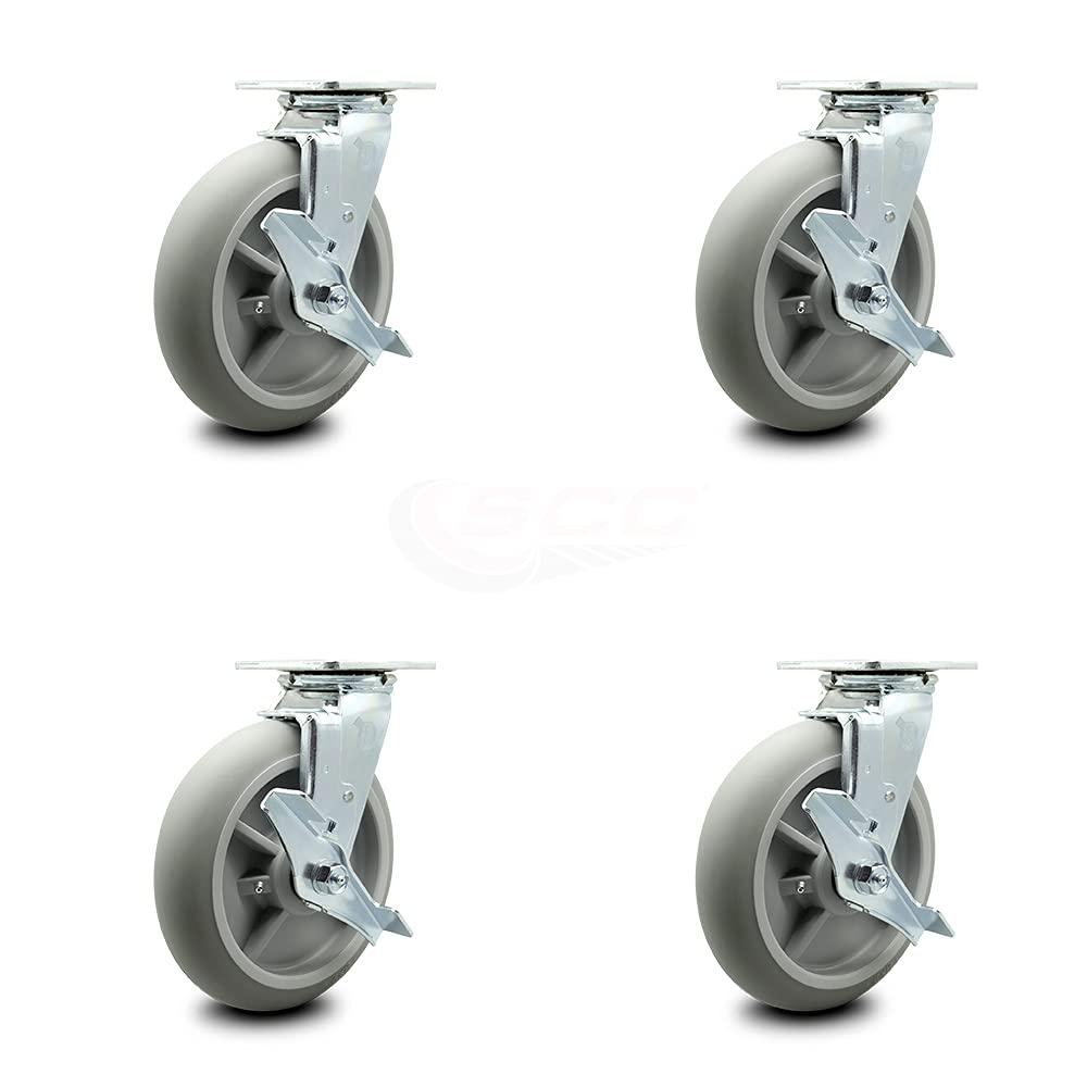 Housekeeping Cart Rigid Caster, 8 Inch Gray Non-Marking Thermoplastic Rubber Wheel, Pack of 2 N84225