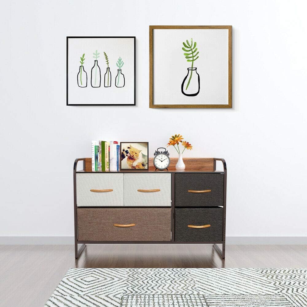 5 Drawers Fabric Dresser with Steel Frame Wood Top H73952