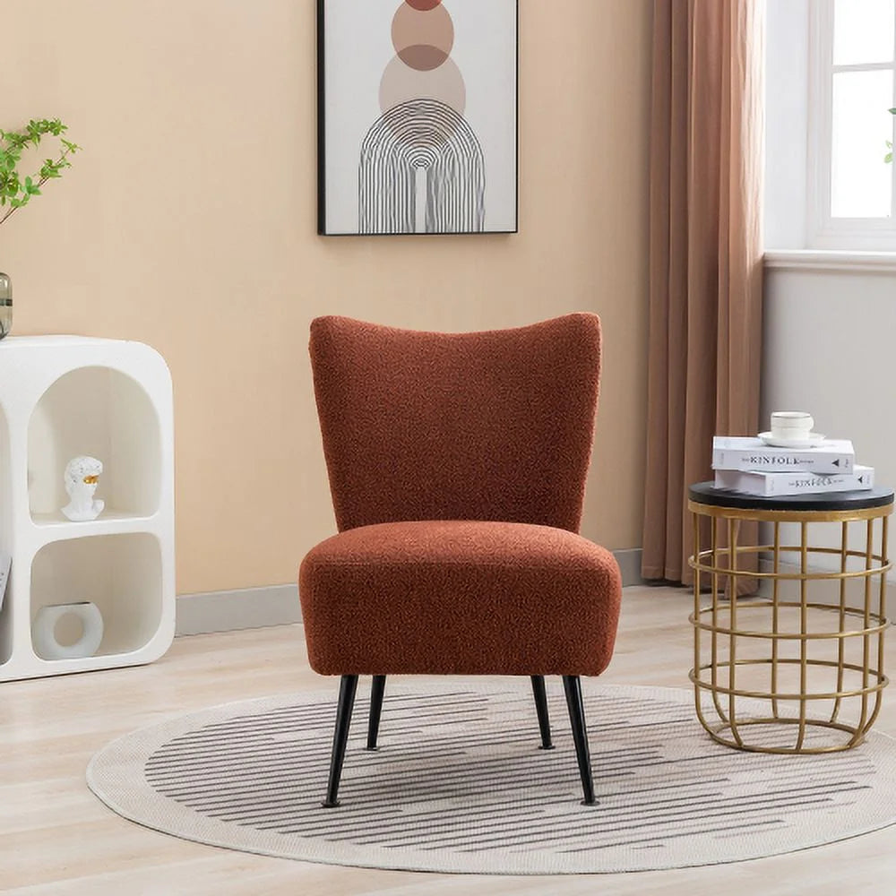 Burnt Orange Boucle Upholstered Armless Accent Chair E3278