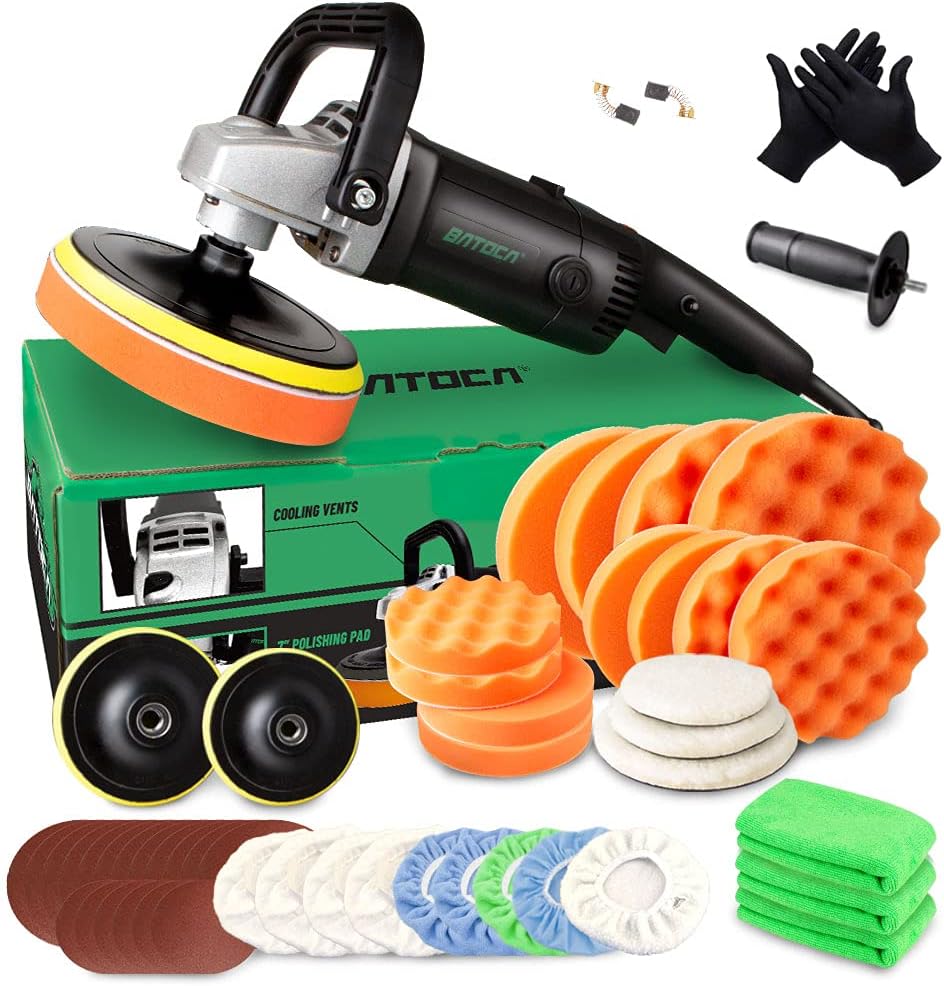 7 Inch 1200W Rotary Car Polisher with Foam Pads and Wool Pads I971371