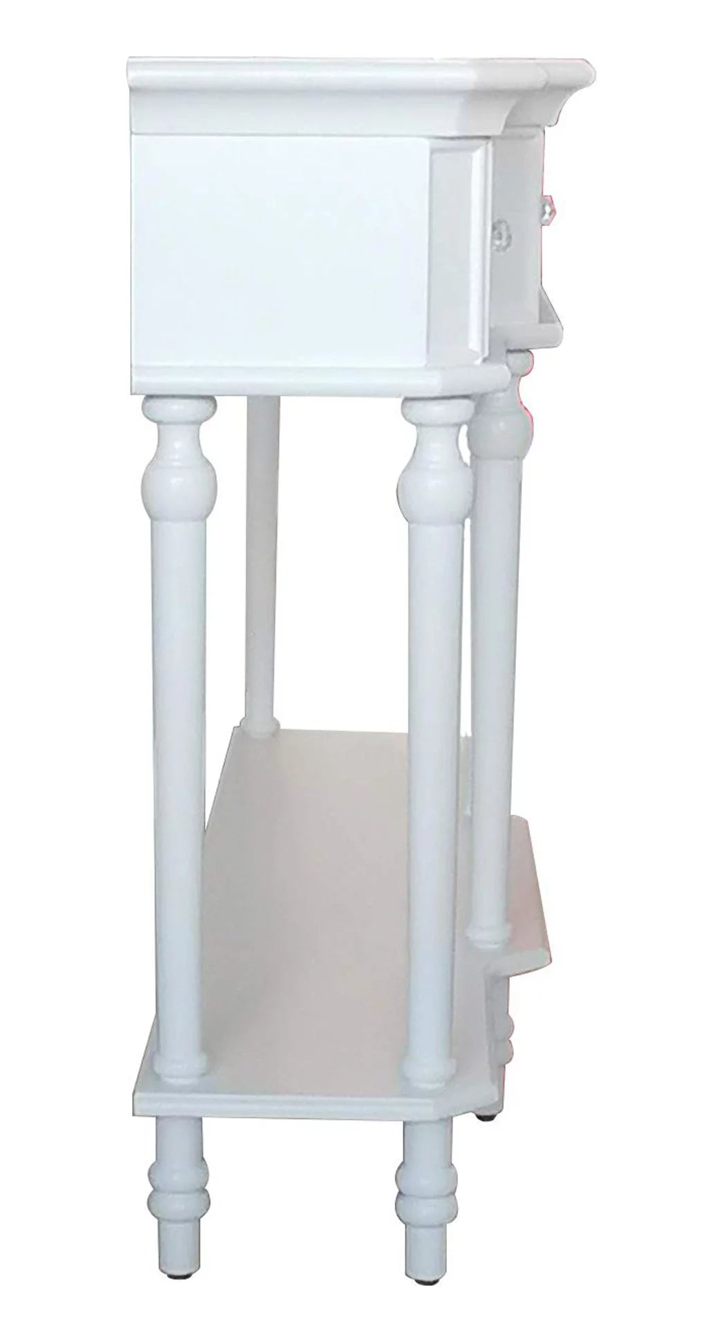 White Console Table with Mirrored Storage Drawers and Lower Shelf H962022